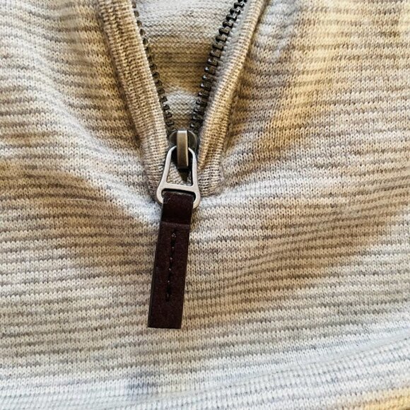 John W. Nordstrom Sweater 1/4 Zip Italian Merino Wool Stipe Grey Lightweight Med - Picture 3 of 8